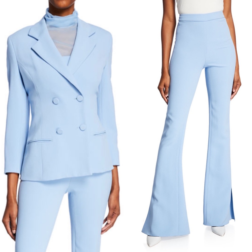 Cushnie baby blue powder blue double breasted suit jacket & high waist slit pant